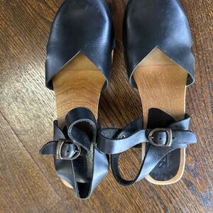 Sanita Black Leather Buckle Strap Mules